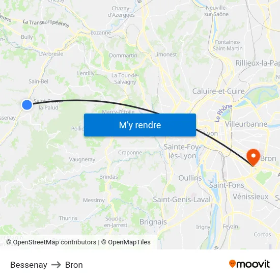 Bessenay to Bron map