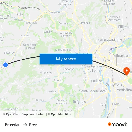 Brussieu to Bron map