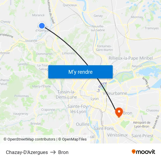 Chazay-D'Azergues to Bron map
