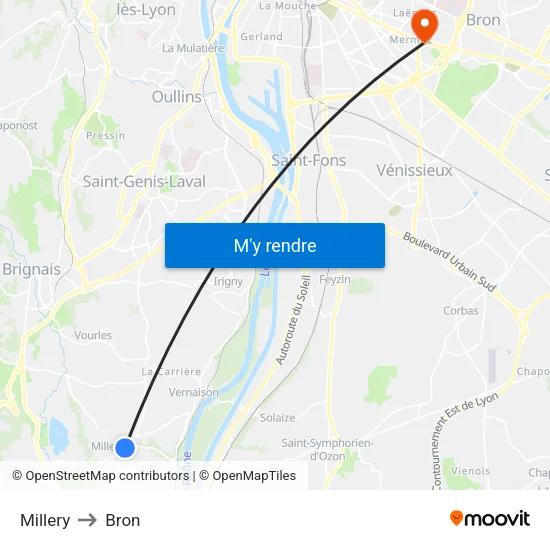 Millery to Bron map
