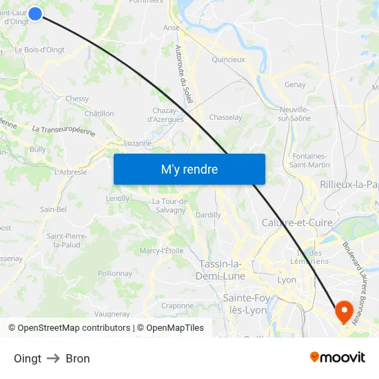 Oingt to Bron map