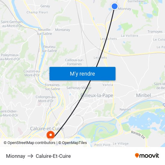 Mionnay to Caluire-Et-Cuire map