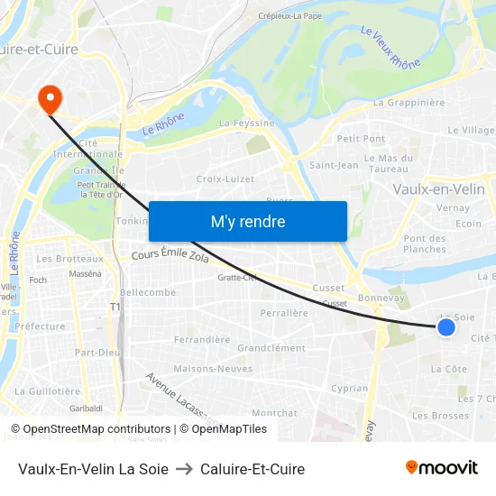Vaulx-En-Velin La Soie to Caluire-Et-Cuire map