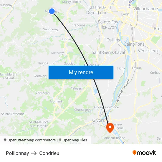 Pollionnay to Condrieu map