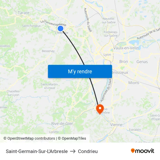 Saint-Germain-Sur-L'Arbresle to Condrieu map
