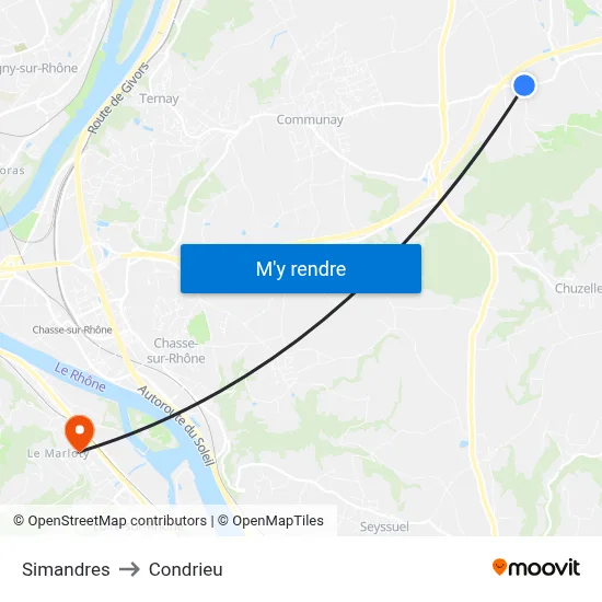 Simandres to Condrieu map