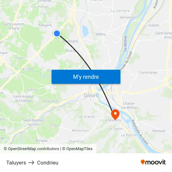 Taluyers to Condrieu map