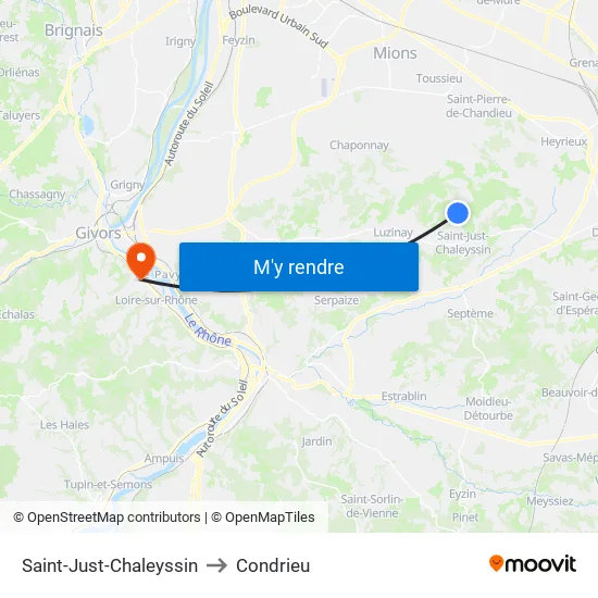 Saint-Just-Chaleyssin to Condrieu map