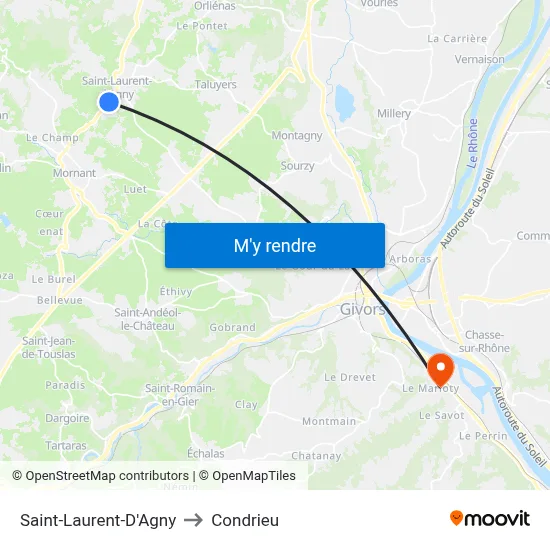 Saint-Laurent-D'Agny to Condrieu map