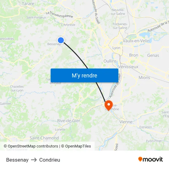 Bessenay to Condrieu map