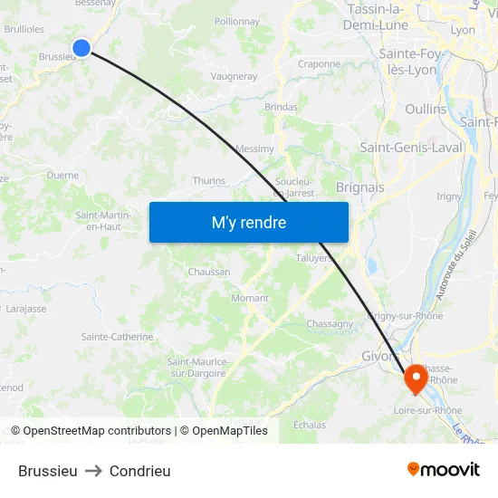 Brussieu to Condrieu map