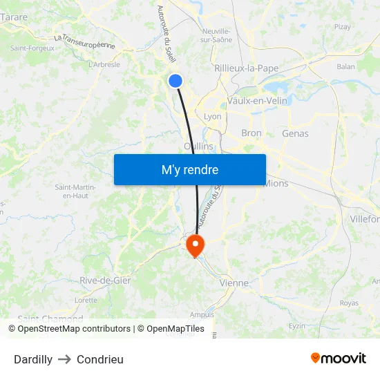 Dardilly to Condrieu map