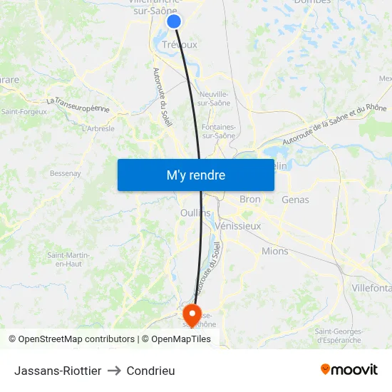 Jassans-Riottier to Condrieu map