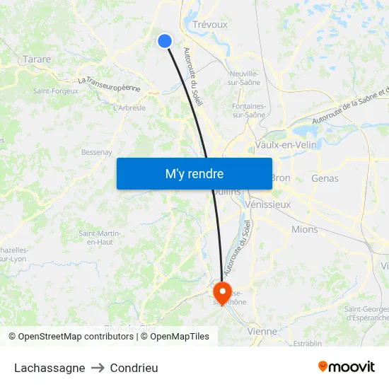 Lachassagne to Condrieu map