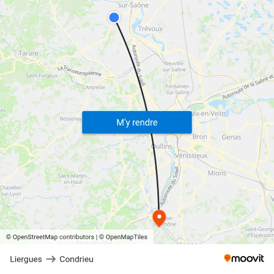 Liergues to Condrieu map