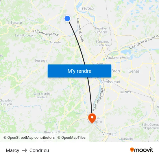 Marcy to Condrieu map