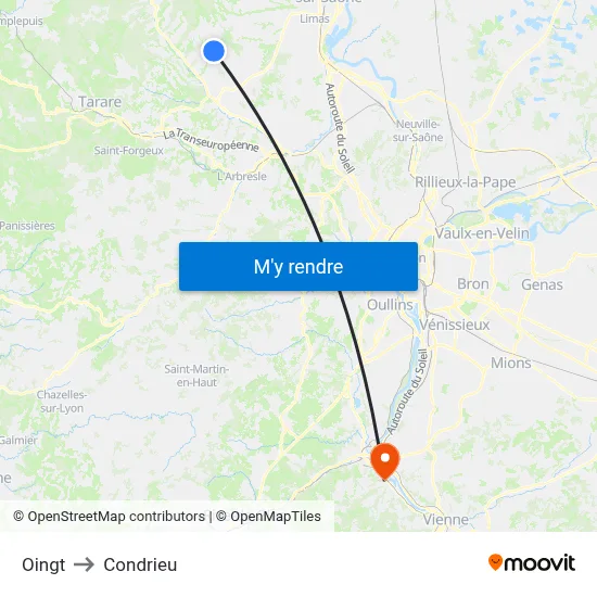 Oingt to Condrieu map