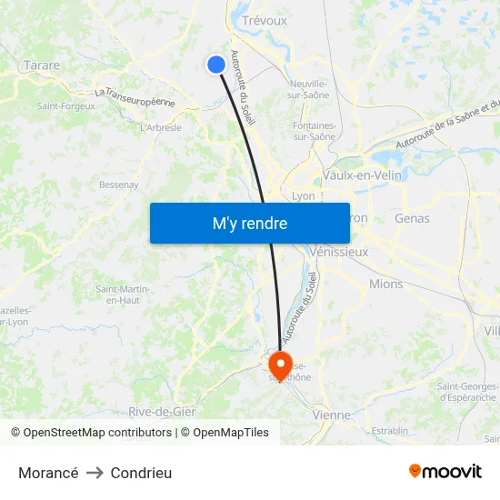 Morancé to Condrieu map