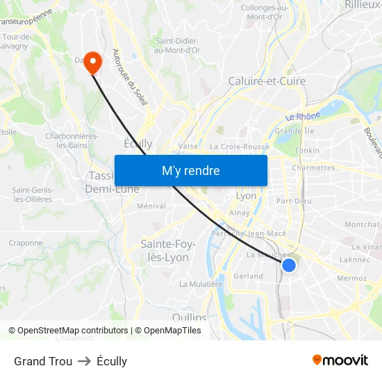 Grand Trou to Écully map