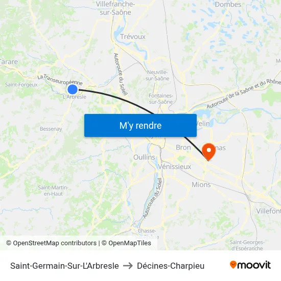 Saint-Germain-Sur-L'Arbresle to Décines-Charpieu map