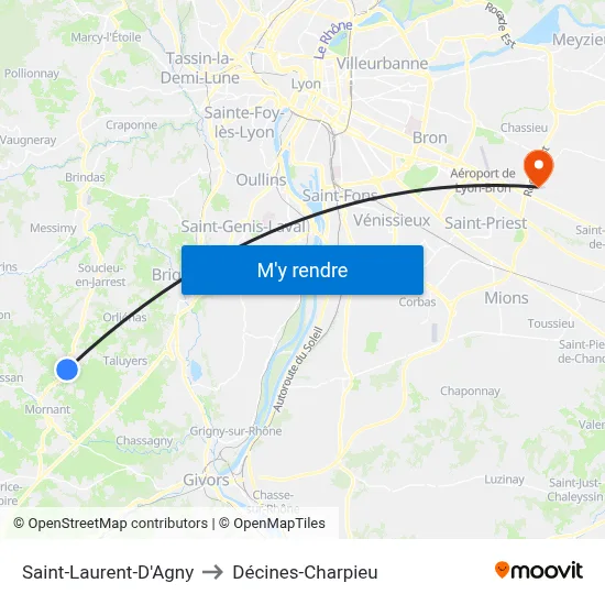 Saint-Laurent-D'Agny to Décines-Charpieu map
