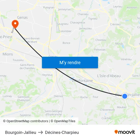 Bourgoin-Jallieu to Décines-Charpieu map