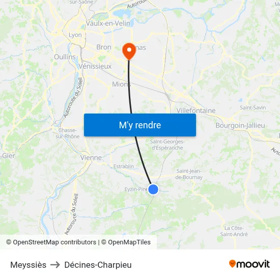 Meyssiès to Décines-Charpieu map