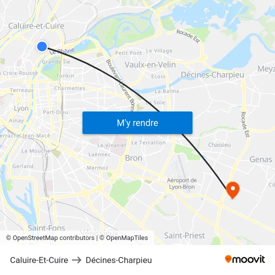 Caluire-Et-Cuire to Décines-Charpieu map