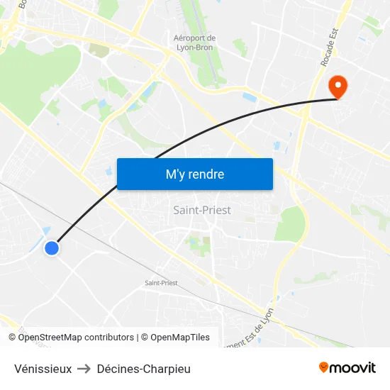 Vénissieux to Décines-Charpieu map