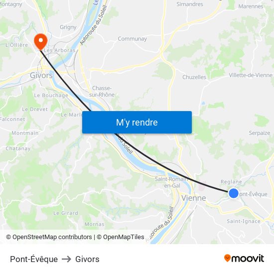 Pont-Évêque to Givors map