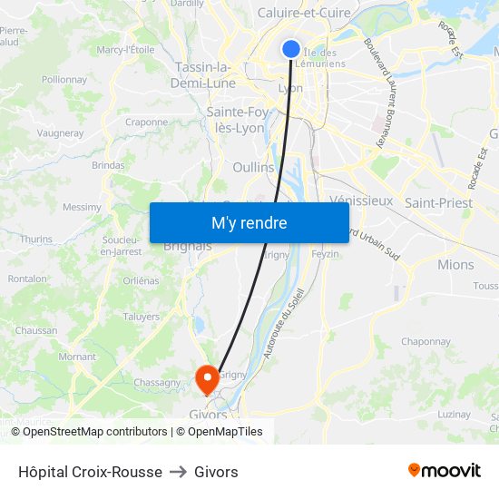 Hôpital Croix-Rousse to Givors map