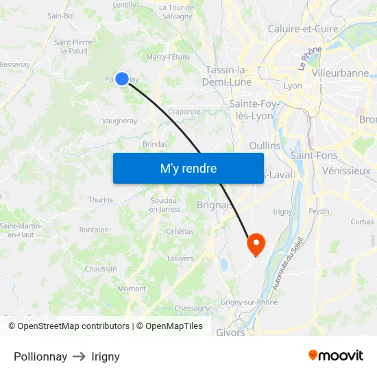 Pollionnay to Irigny map