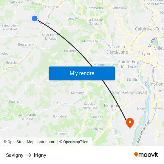 Savigny to Irigny map