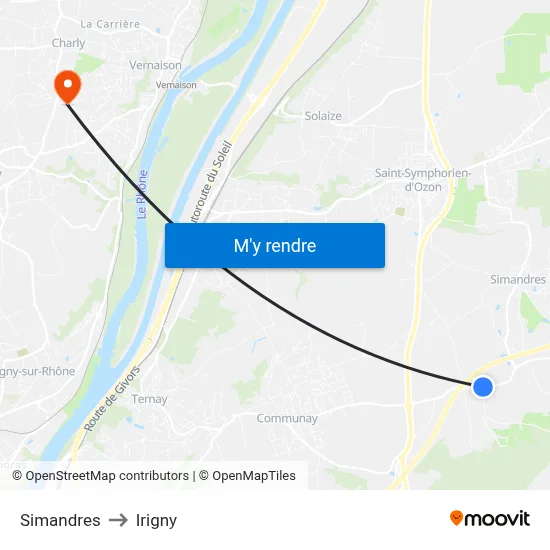 Simandres to Irigny map