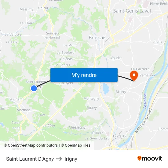 Saint-Laurent-D'Agny to Irigny map