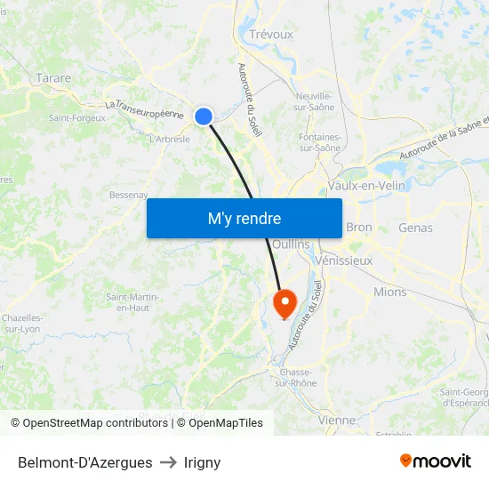 Belmont-D'Azergues to Irigny map