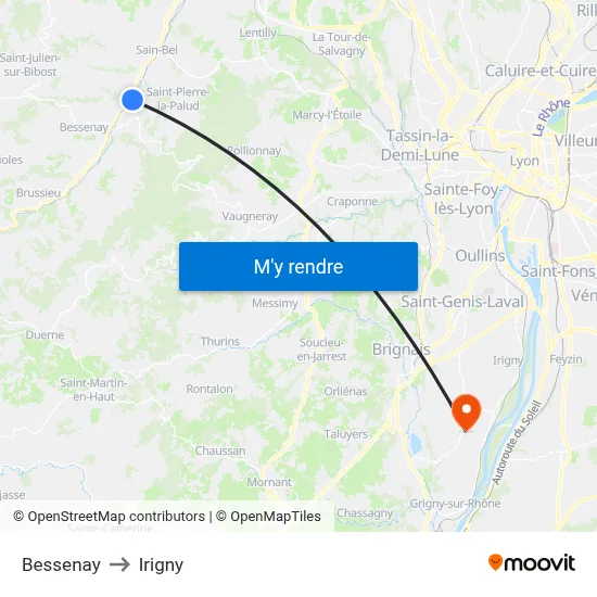 Bessenay to Irigny map