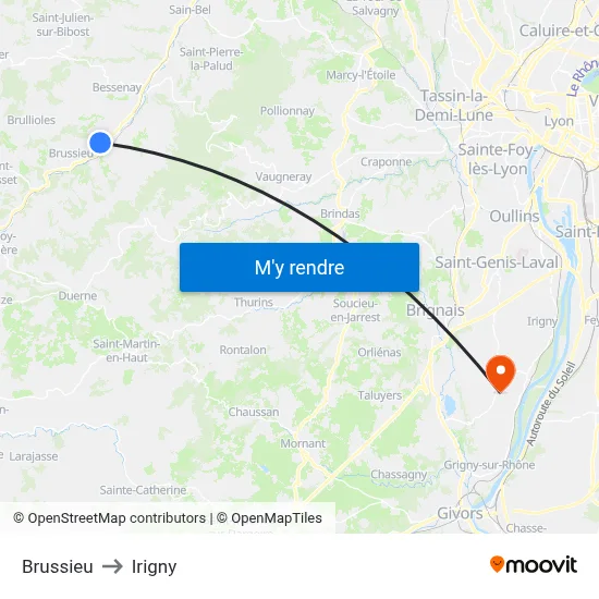 Brussieu to Irigny map