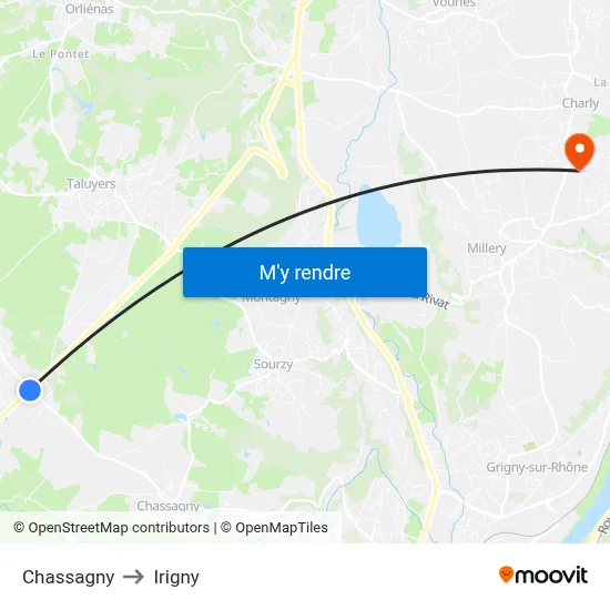 Chassagny to Irigny map