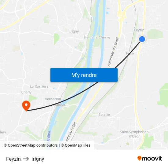 Feyzin to Irigny map