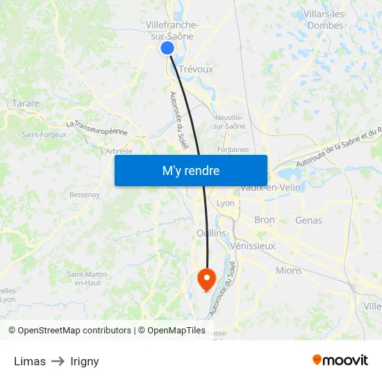 Limas to Irigny map