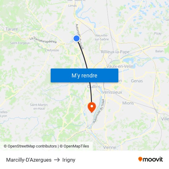 Marcilly-D'Azergues to Irigny map