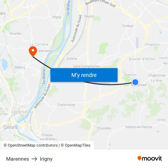 Marennes to Irigny map