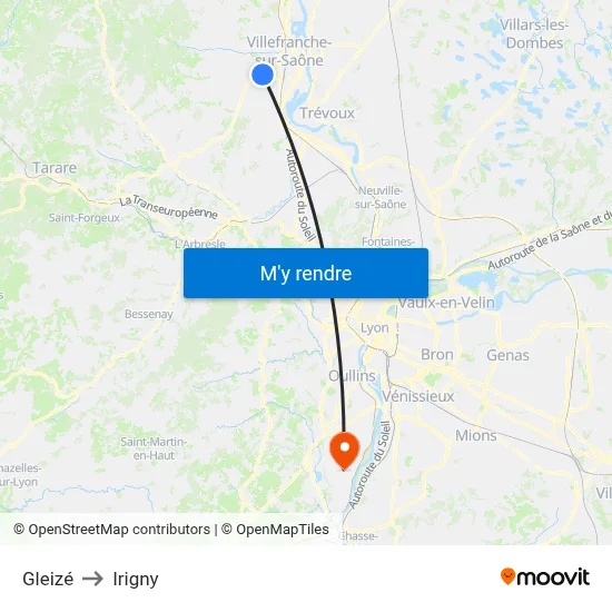 Gleizé to Irigny map