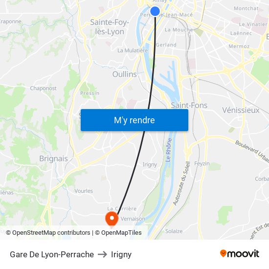 Gare De Lyon-Perrache to Irigny map