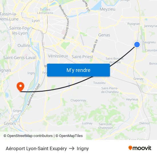 Aéroport Lyon-Saint Exupéry to Irigny map