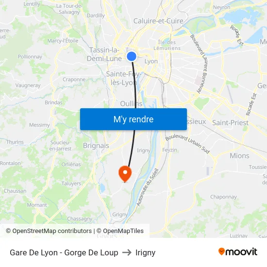 Gare De Lyon - Gorge De Loup to Irigny map