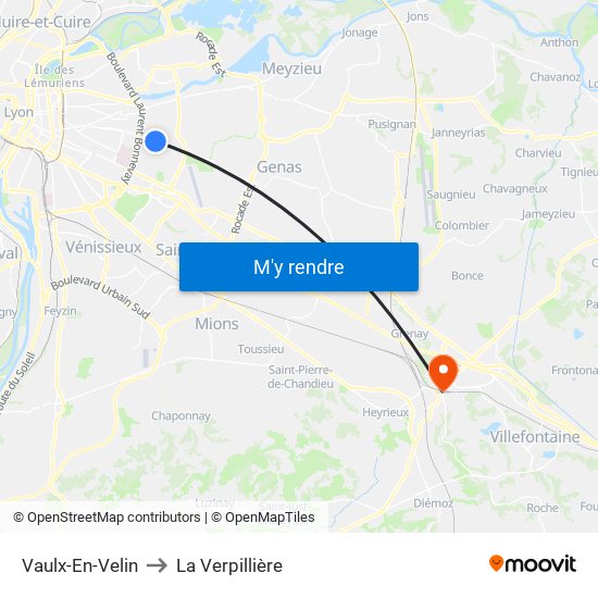 Vaulx-En-Velin to La Verpillière map