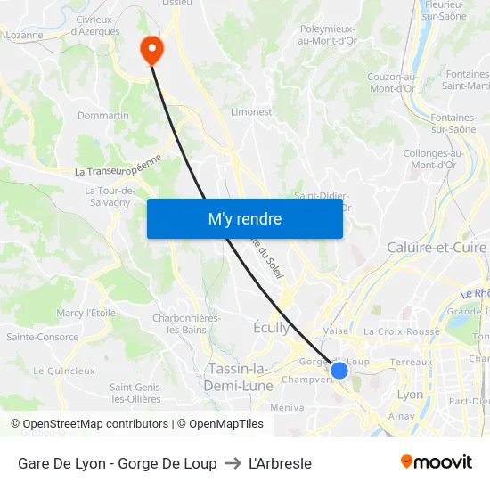 Gare De Lyon - Gorge De Loup to L'Arbresle map