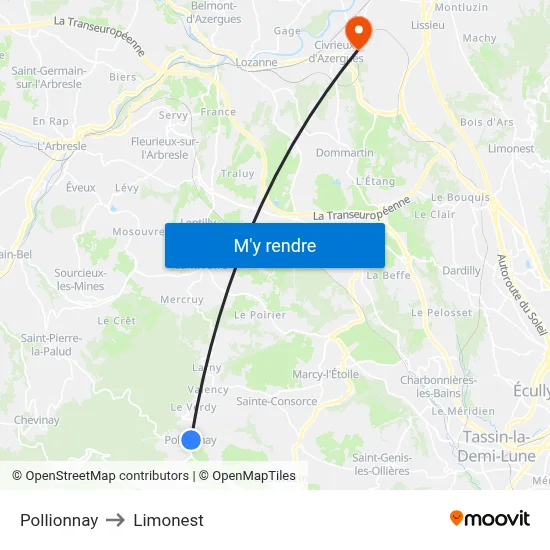 Pollionnay to Limonest map
